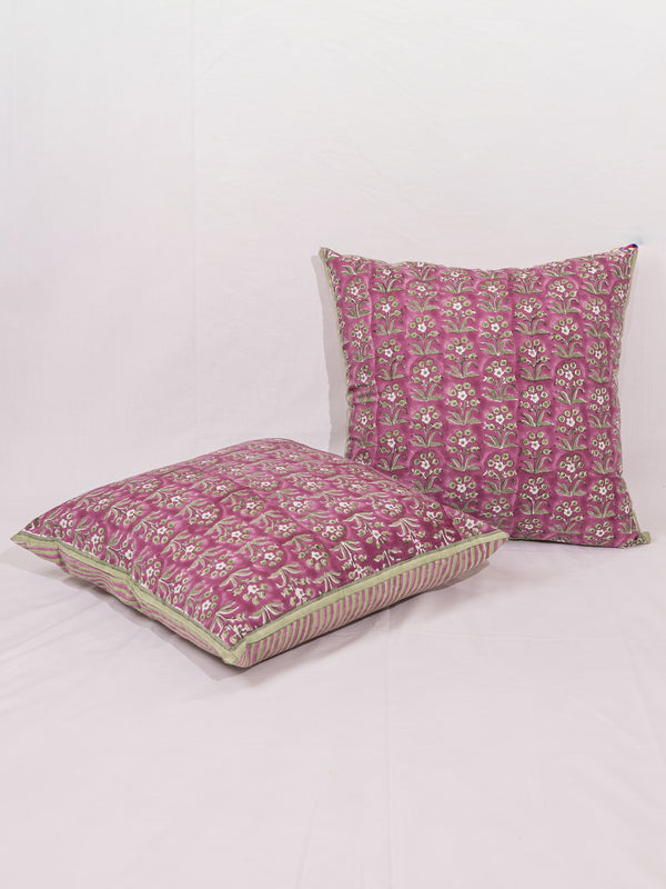 Cotton Handblock Printed Cushion Cover - Pink