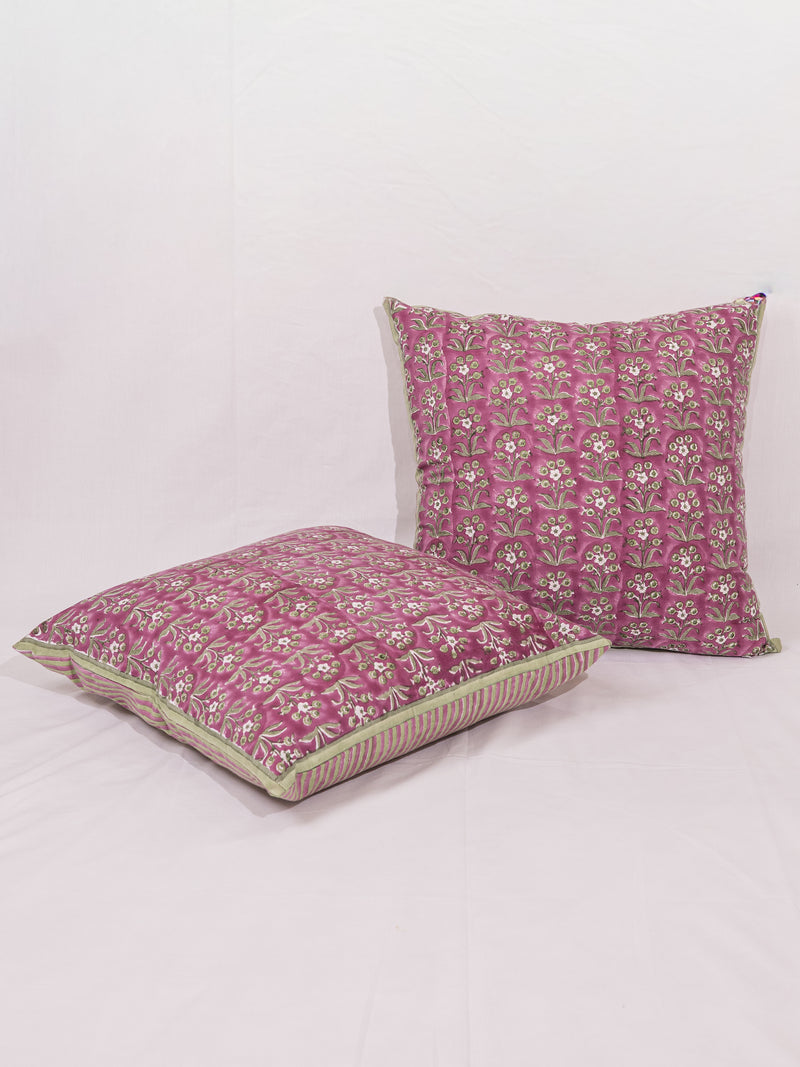 Cotton Handblock Printed Cushion Cover - Pink