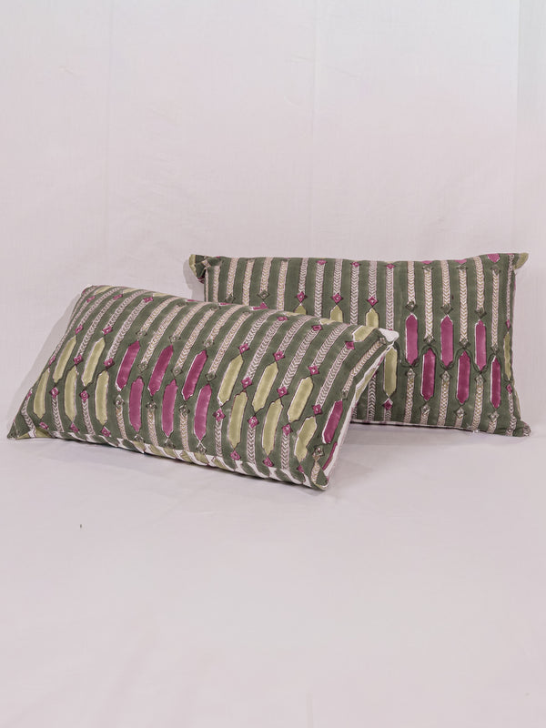 Cotton Handblock Printed Cushion Cover - Green