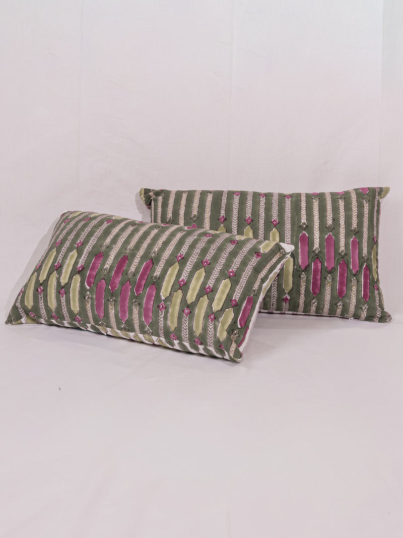 Cotton Handblock Printed Cushion Cover - Green