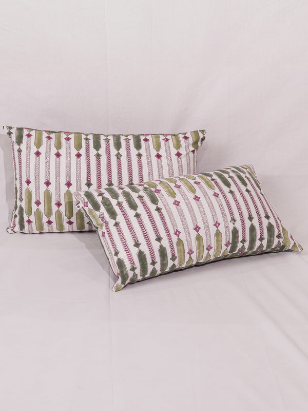 Cotton Handblock Printed Cushion Cover - Green