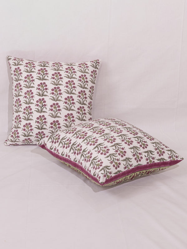 Cotton Handblock Printed Cushion Cover - Pink