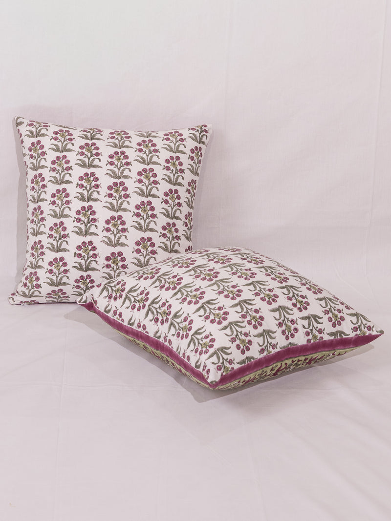 Cotton Handblock Printed Cushion Cover - Pink