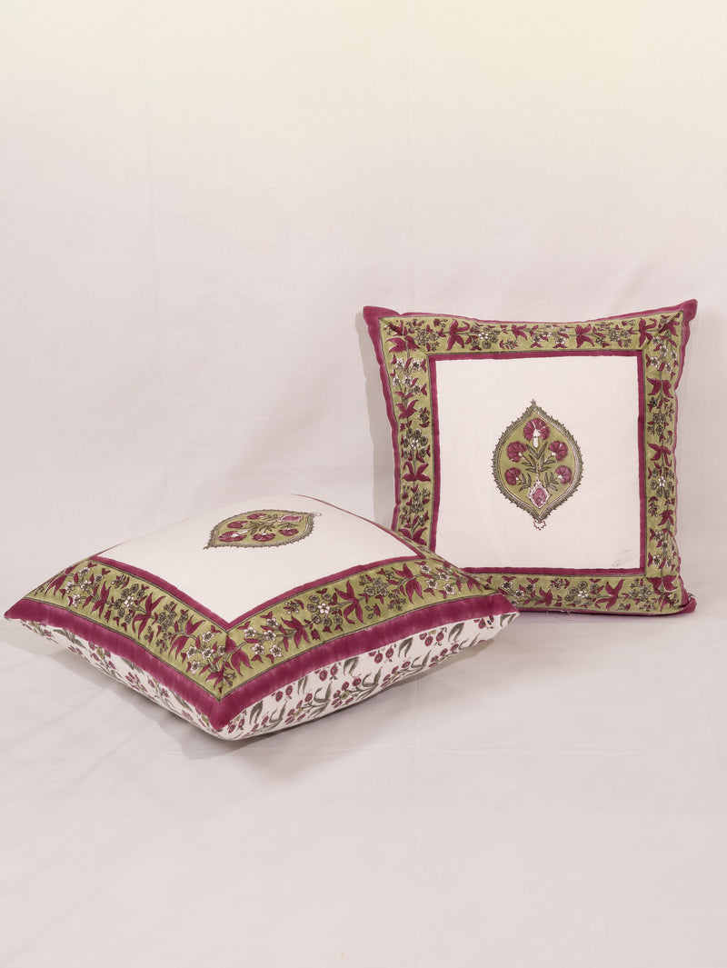 Cotton Handblock Printed Cushion Cover - Pink