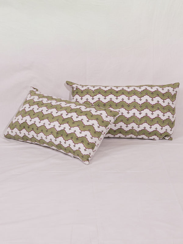 Cotton Handblock Printed Cushion Cover - Green