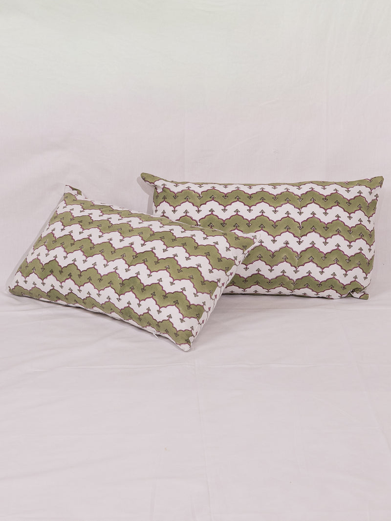 Cotton Handblock Printed Cushion Cover - Green