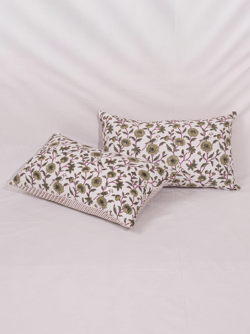 Cotton Handblock Printed Cushion Cover - Green
