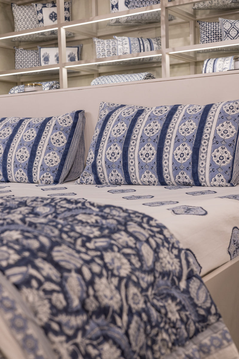 Cotton Hand Block Printed Quilt - Indigo