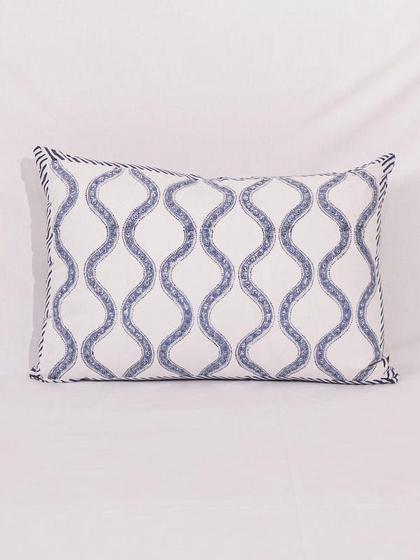 Cotton Handblock Printed Cushion Cover - White