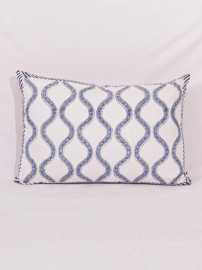 Cotton Handblock Printed Cushion Cover - White