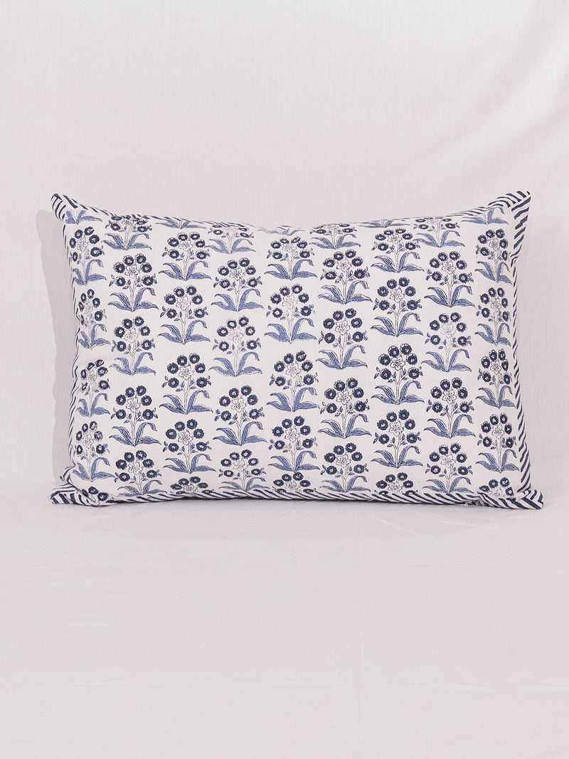 Cotton Handblock Printed Cushion Cover - White