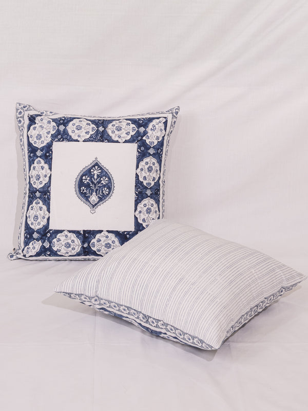 Cotton Handblock Printed Cushion Cover - Indigo
