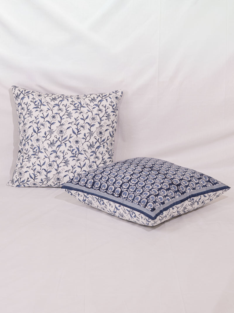 Cotton Handblock Printed Cushion Cover - Indigo