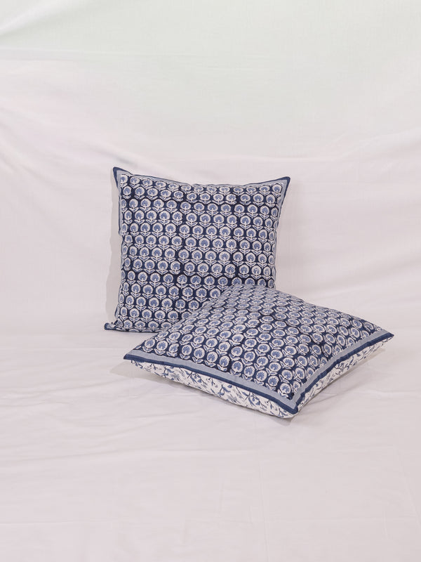 Cotton Handblock Printed Cushion Cover - Indigo