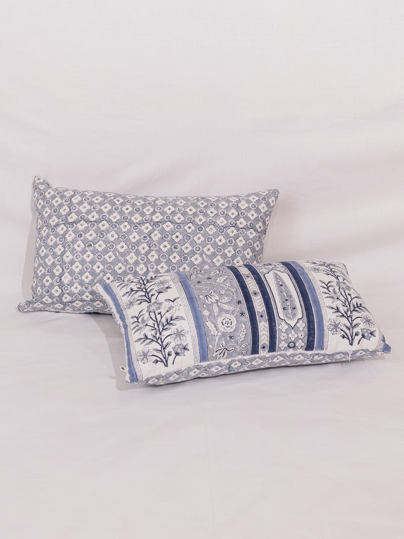 Cotton Handblock Printed Cushion Cover - Blue