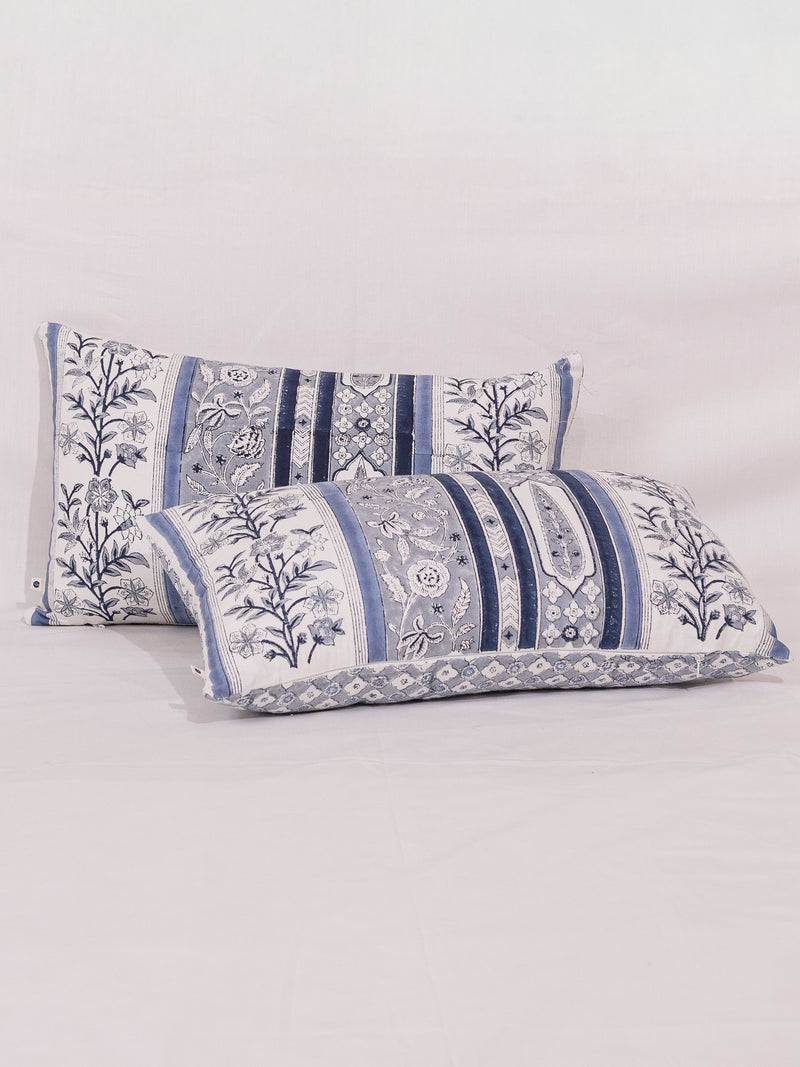 Cotton Handblock Printed Cushion Cover - Blue
