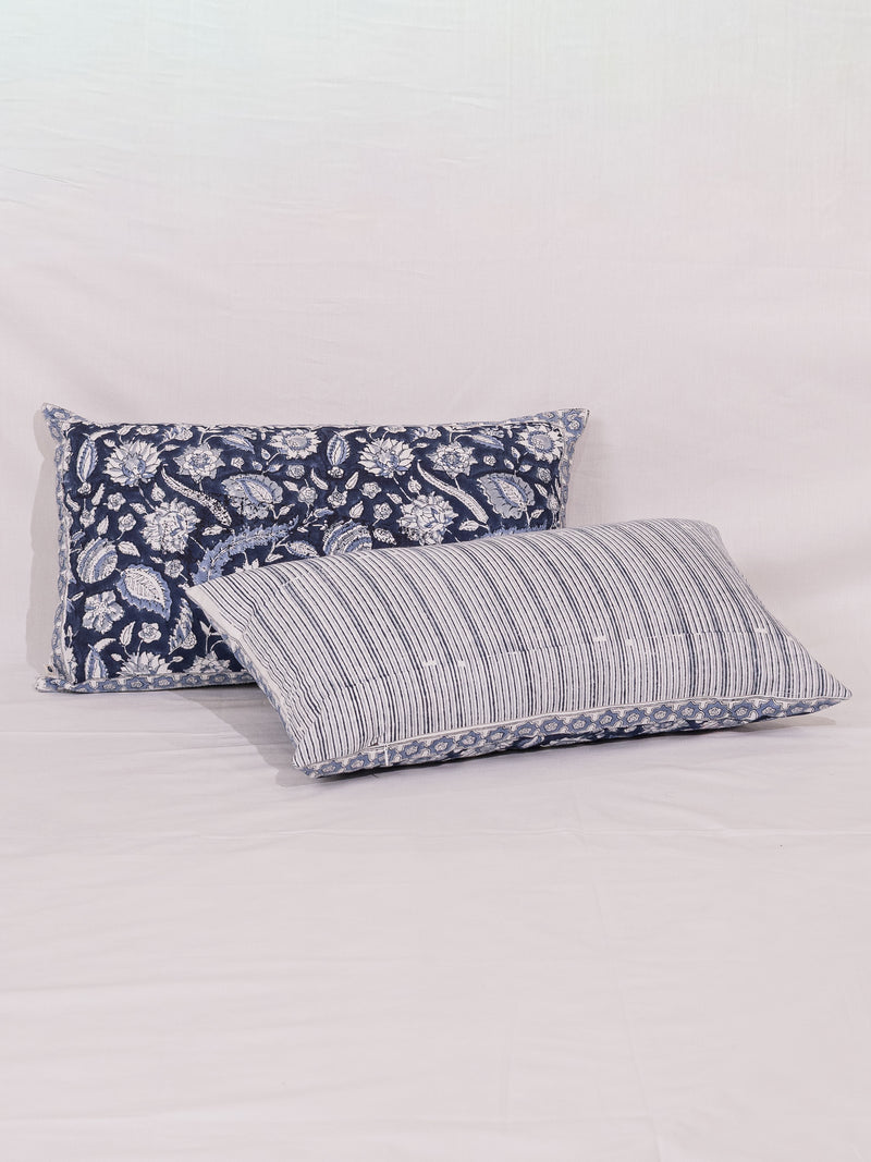 Cotton Handblock Printed Cushion Cover - Indigo