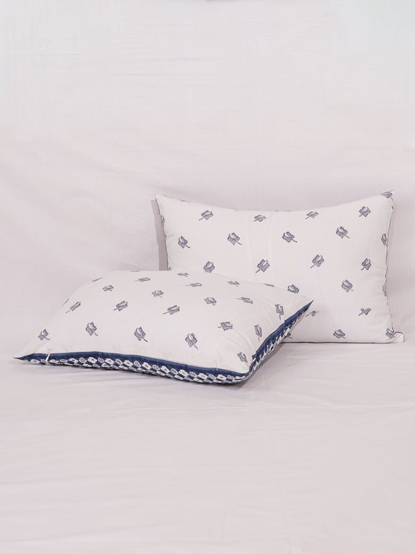 Cotton Handblock Printed Cushion Cover - Blue