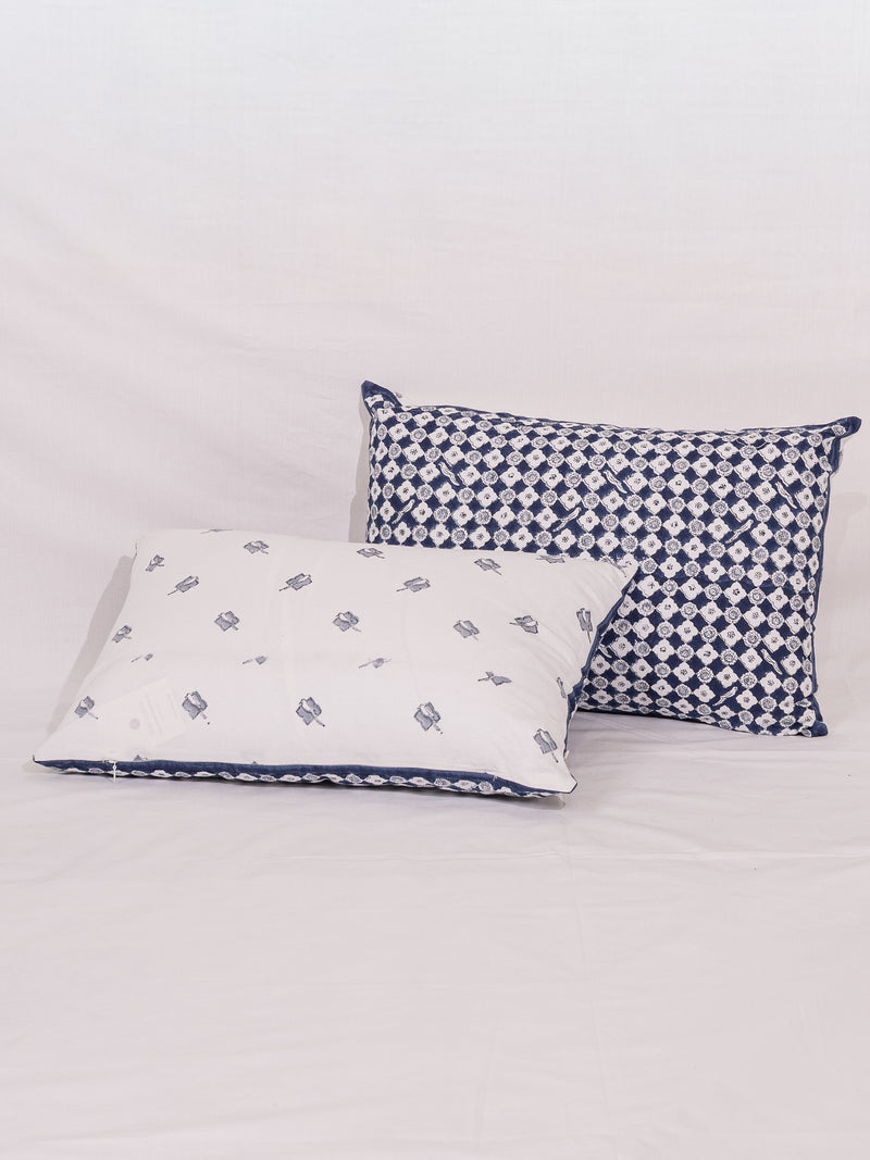 Cotton Handblock Printed Cushion Cover - Blue