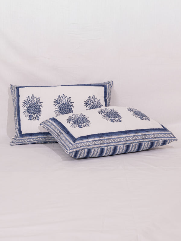 Cotton Handblock Printed Cushion Cover - White