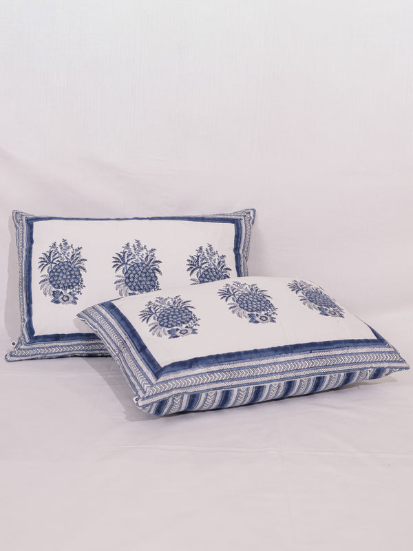 Cotton Handblock Printed Cushion Cover - White