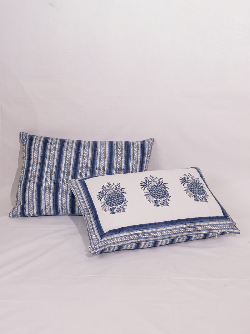 Cotton Handblock Printed Cushion Cover - White