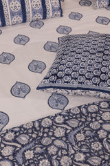 Cotton Hand Block Printed Bedsheet - White