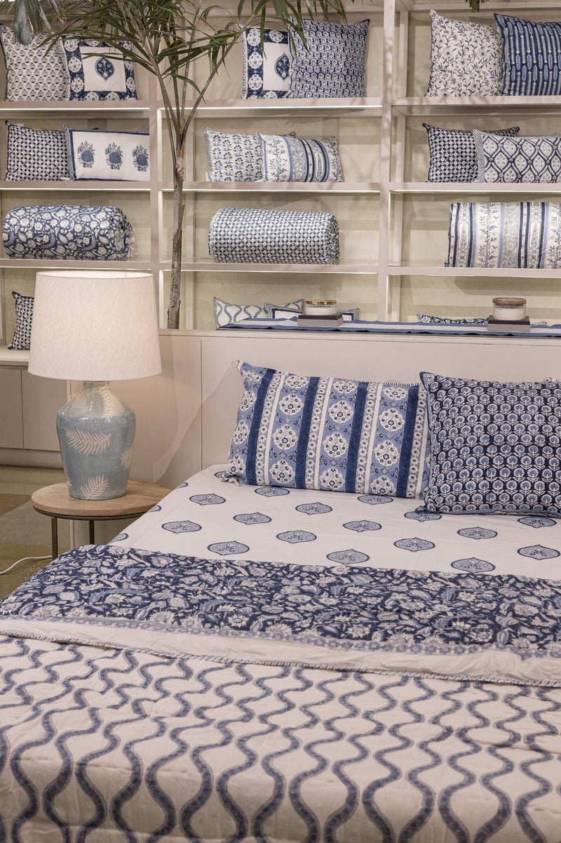 Cotton Hand Block Printed Quilt - Indigo