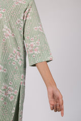 Green Floral Hand Block Printed Straight Cotton Kurta