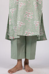 Green Floral Hand Block Printed Straight Cotton Kurta