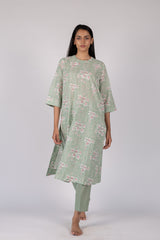 Green Floral Hand Block Printed Straight Cotton Kurta