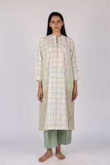 Off-White Floral Check Print Cotton Kurta