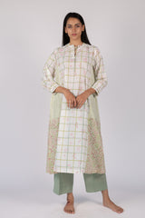 Off-White Floral Check Print Cotton Kurta
