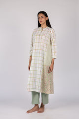 Off-White Floral Check Print Cotton Kurta