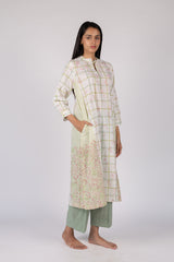 Off-White Floral Check Print Cotton Kurta