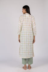 Off-White Floral Check Print Cotton Kurta