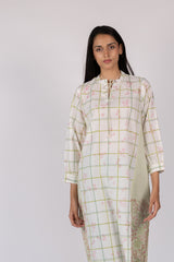 Off-White Floral Check Print Cotton Kurta