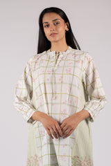 Off-White Floral Check Print Cotton Kurta