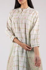 Off-White Floral Check Print Cotton Kurta