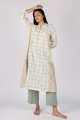 Off-White Floral Check Print Cotton Kurta
