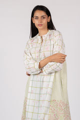 Off-White Floral Check Print Cotton Kurta