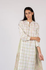 Off-White Floral Check Print Cotton Kurta