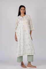 White Floral Print Straight Cotton Kurta