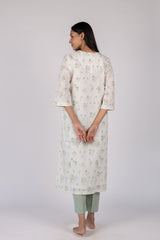 White Floral Print Straight Cotton Kurta
