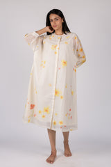 White Floral Digital Printed Chanderi Silk Midi Dress