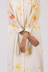 White Floral Digital Printed Chanderi Silk Midi Dress