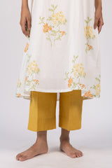 White Floral Hand Block Printed Cotton Flared Kurta