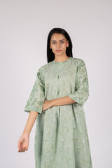 Green Hand Block Printed Cotton A-Line Kurta