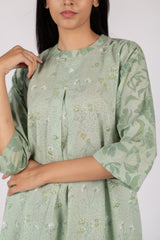 Green Hand Block Printed Cotton A-Line Kurta