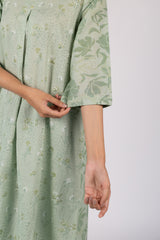Green Hand Block Printed Cotton A-Line Kurta